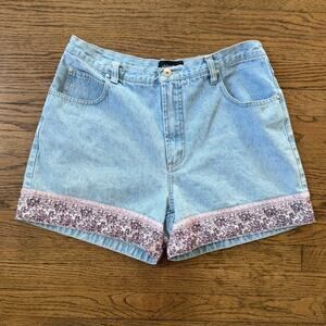 Vtg Xhilaration Light Wash Denim Shorts W/ Floral Hem Size 11